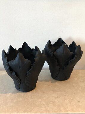Black Leaf Plaster Taper Candle Holder